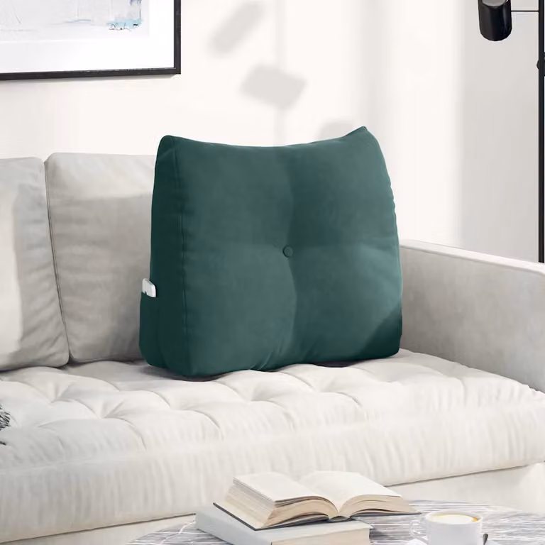 Cuscino per schiena sagomato vidaXL in velluto verde con rivestimento rimovibile L: 60 cm, P: 24 cm, H: 50 cm