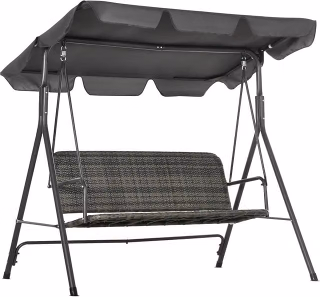 Dondolo da Giardino 3 Posti Giordanoshop con Tettuccio Regolabile in Rattan e Acciaio Grigio L: 240 cm, P: 112 cm, H: 153 cm