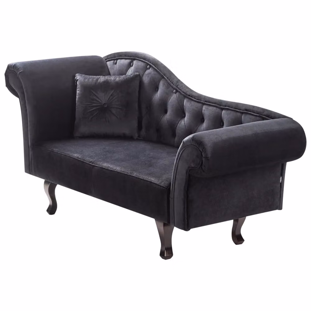 Chaise Lounge BELIANI in velluto nero con cuscino, stile retrò classico, lato sinistro, L/P/H: 192 x 59 x 81 cm – 2