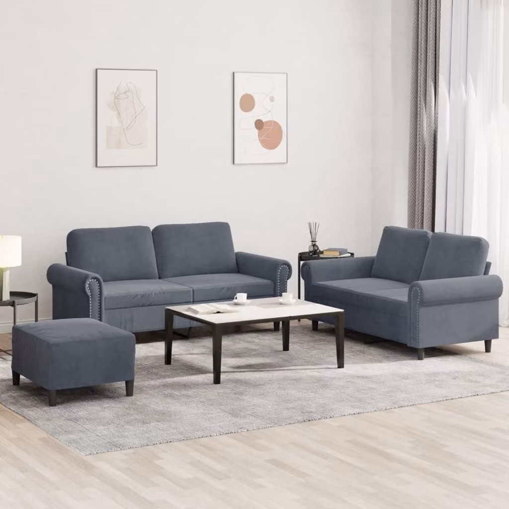 Maison Exclusive - Set divano a 3 pezzi con cuscini in velluto grigio scuro