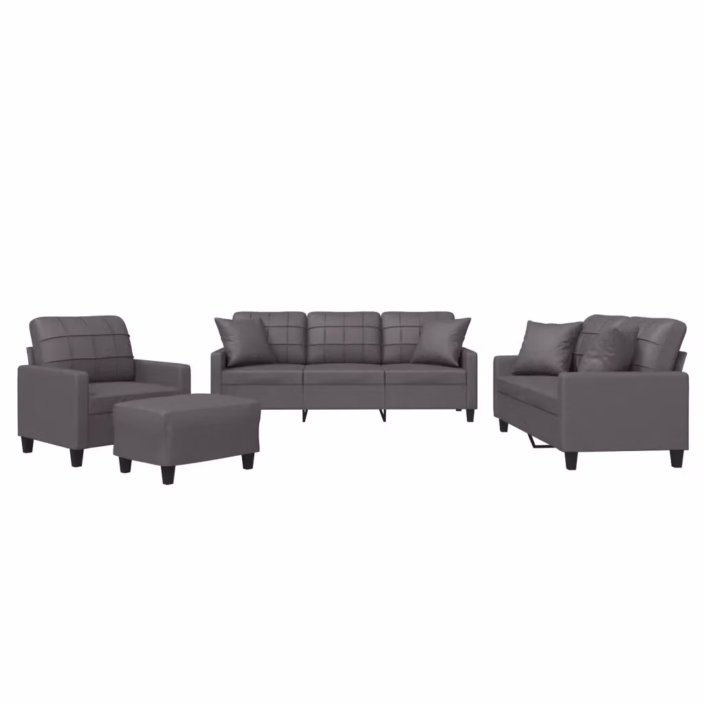Set di divani moderno vidaXL in similpelle grigia composto da divano a 3 posti, divano a 2 posti, pouf e cuscini per il tuo soggiorno – 2