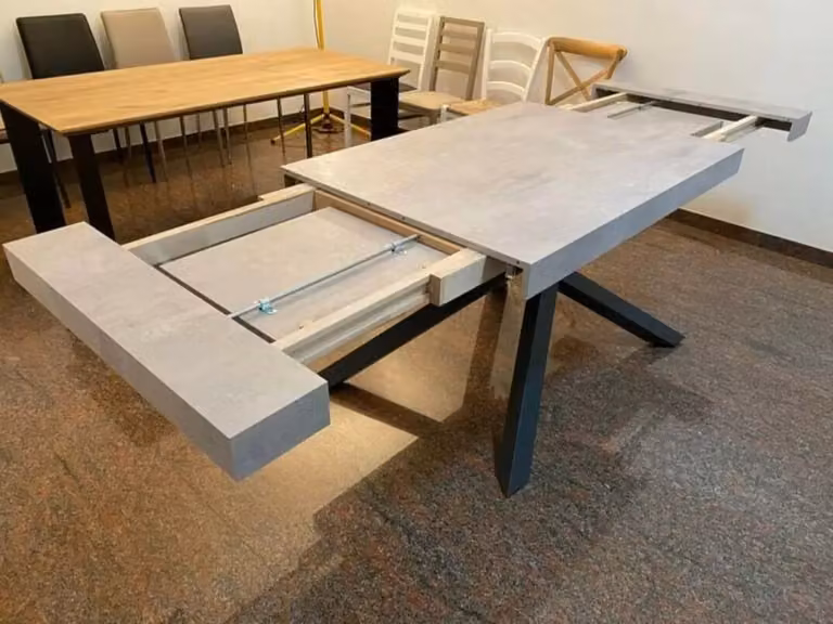 Tavolo estensibile Big Table Mobili 2G con finitura beton in MDF e metallo, L: 180 cm, P: 100 cm, H: 77 cm (aperto 280 cm)