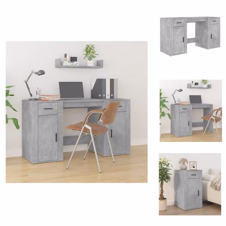 vidaXL Scrivania con vano portaoggetti in legno grigio cemento - Scrivanie