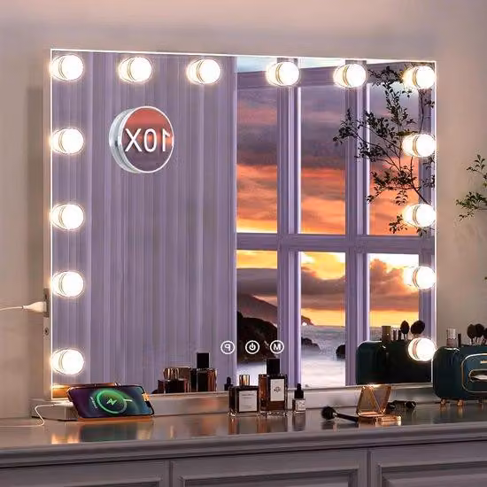 Specchio da trucco con 14 luci a LED e ingrandimento 10x - 50x40 cm
