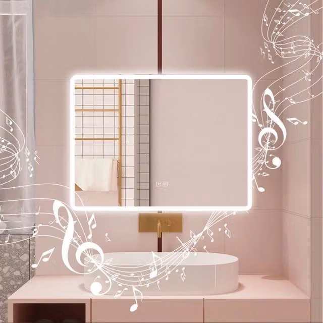 AICA Specchio da bagno 80 x 60 cm, dimmerabile, Blue tooth, Funzione Memoria, antiappannamento, 3 colori
