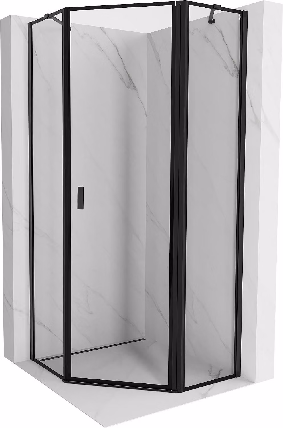 Mexen Mist cabina doccia pentagonale a battente destra 100 x 100 cm, cornice nera, nero - 8A8-100-100-70-70-P