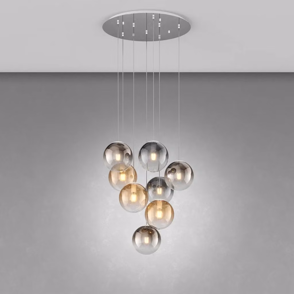 Lampadario Moderno Top Light Big Eclipse in Metallo Cromo e Vetro Multicolor con 8 Luci E27 e Altezza Regolabile – 2