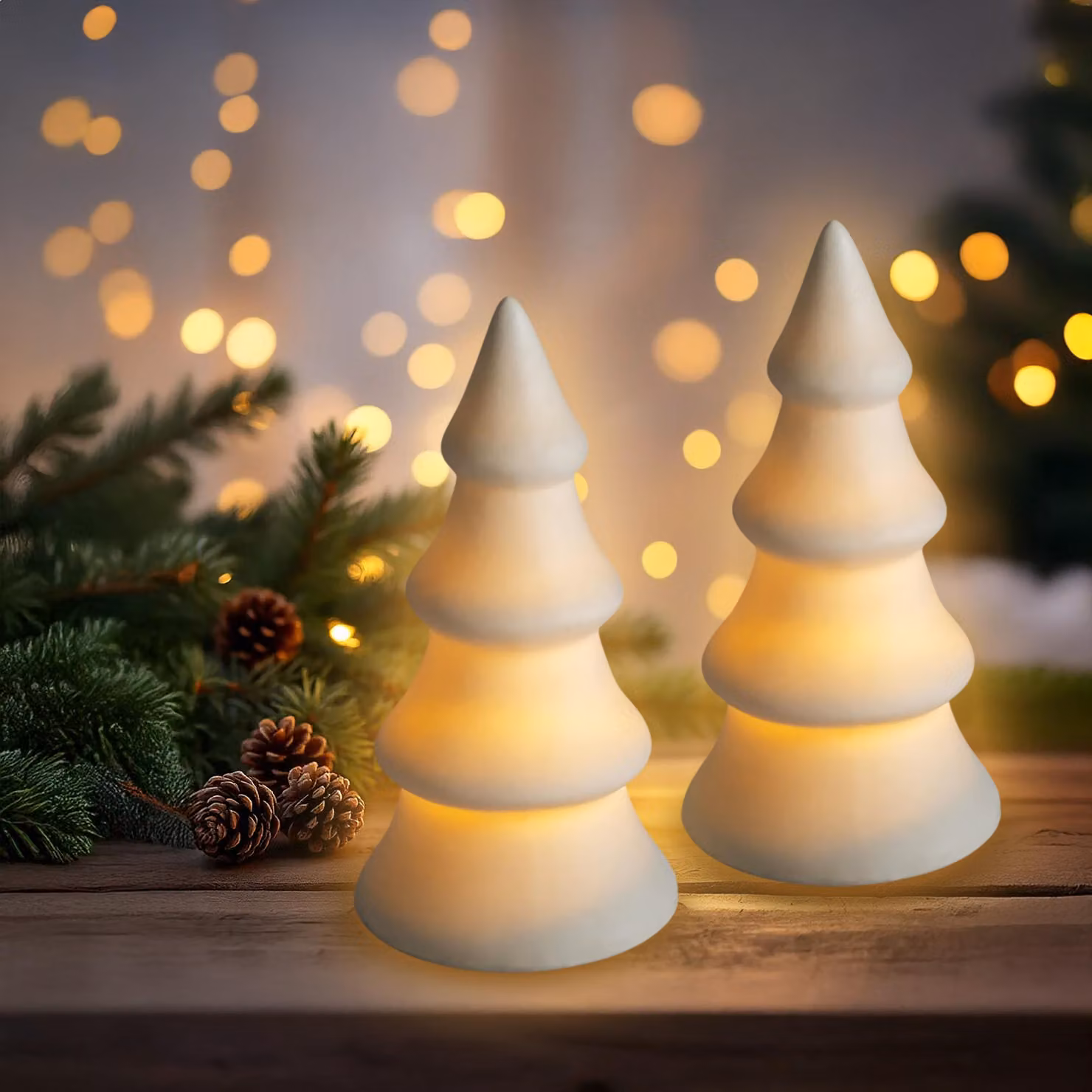 Albero di Natale in Vetroceramica a LED bianco caldo 13 cm - set di 2 - albero di Natale decorativo con illuminazione