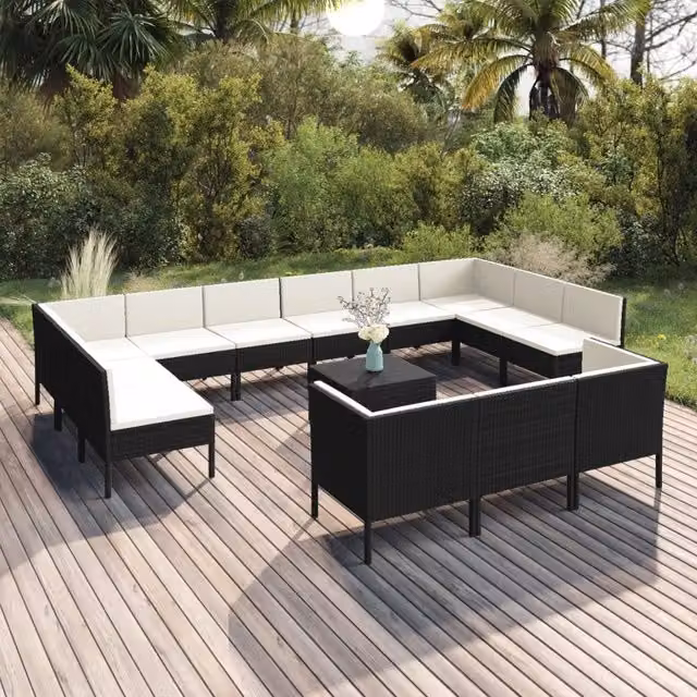 Set Divani da Giardino 14 pz con Cuscini in Polyrattan Nero 3094628