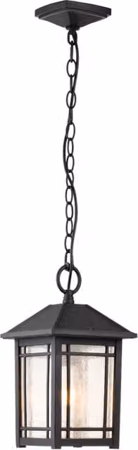 Lampada a sospensione da esterno Quoizel Cedar Point, colore nero, con vetro trasparente e attacco E27 60W, ideale per giardino, terrazzo o balcone