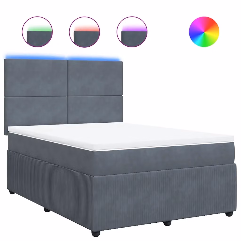 Letto Ibrido vidaXL con Materasso in Velluto Grigio e Bianco, Struttura in Legno di Pino, L/P/H: 140 x 190 cm – 2