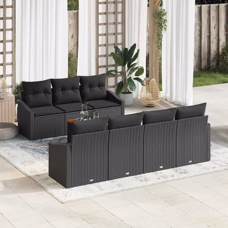 Set Divano da Giardino vidaXL 8 Pezzi a Forma di L con Tavolino e Cuscini, Nero