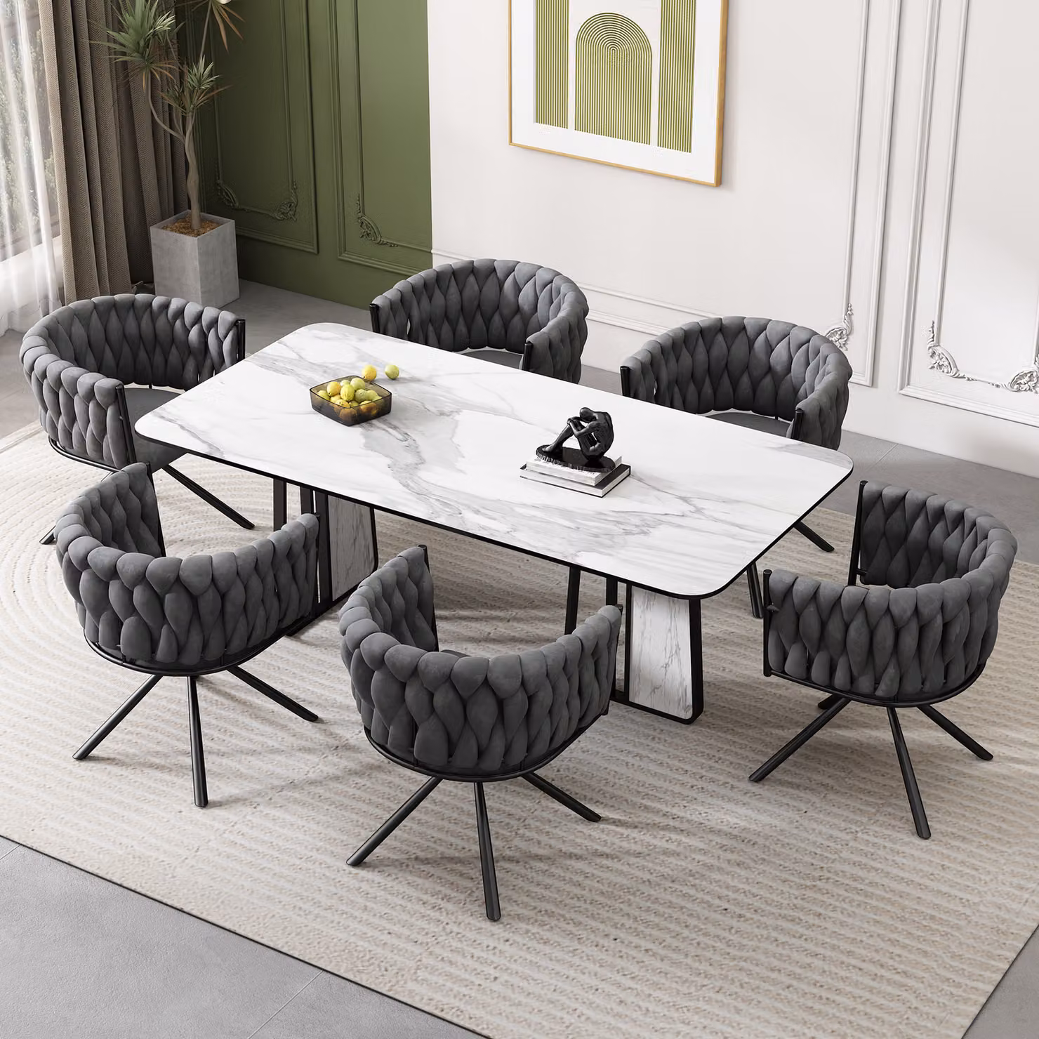 MODFU Sedia da pranzo imbottita (set da 6), girevole a 360°, sedia da salotto con braccioli e gambe in acciaio, sedia da cucina e da trucco, velluto, grigio