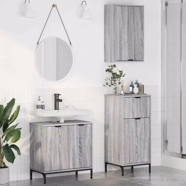 Set di mobili per il bagno 3 pz Grigio Sonoma 3393109