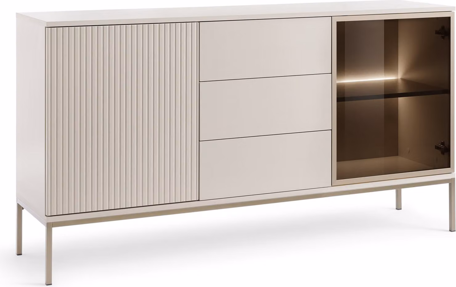 Masseno cassettiera SENTIERO 154 cm credenza con LED 3 cassetti e 2 ante per soggiorno camera da letto moderna 154x39x83 cm cashmere / cashmere