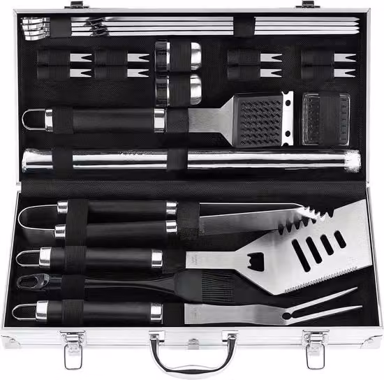 Set di accessori per griglia da 21 pezzi - Attrezzatura per barbecue in acciaio inossidabile con rivestimento - Set di barbecue da esterno per campeggio - Regalo per il padre
