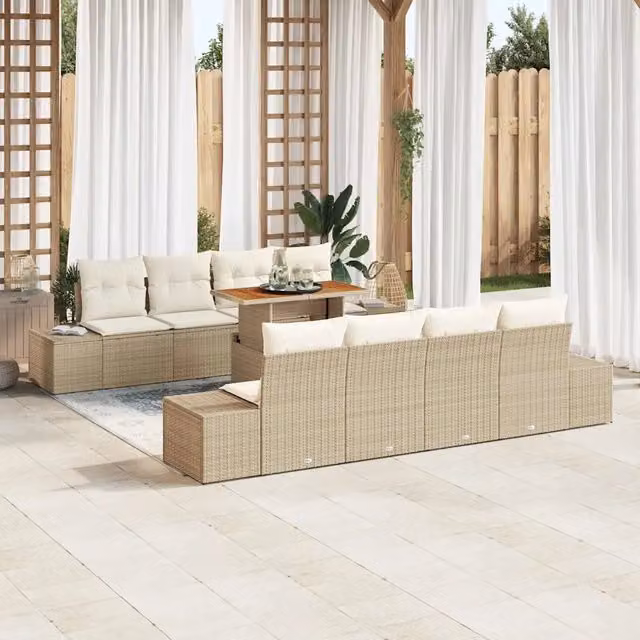 Set Divano da Giardino 9 pz Beige polyrattan 3349938