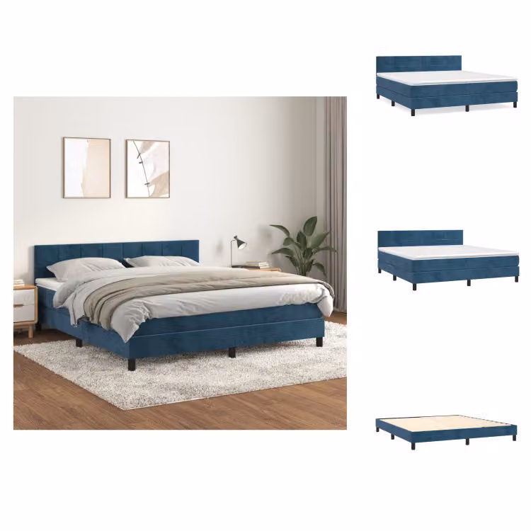 vidaXL Letto a molle con materasso blu scuro 180x200 cm in velluto - Letti e strutture letto