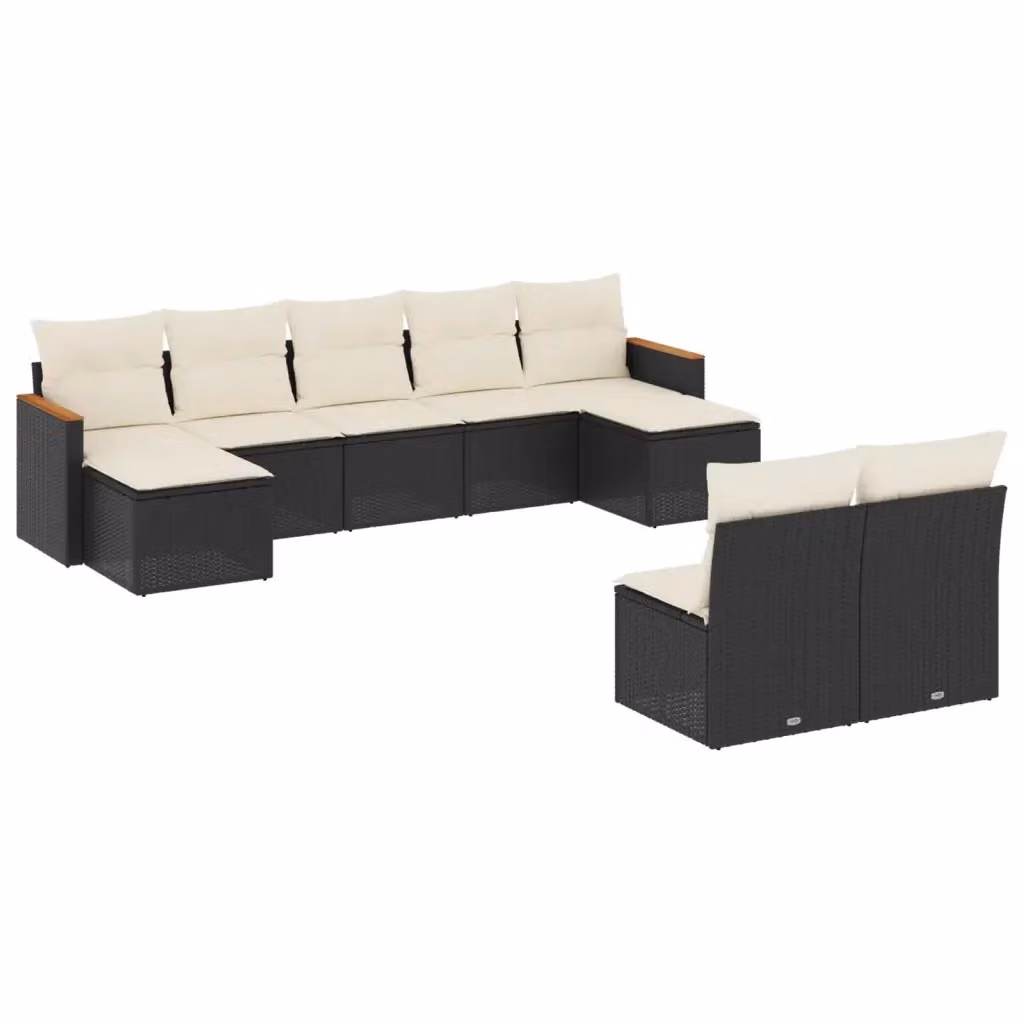 vidaXL Set Divani da Giardino a Forma di U composto da 9 Pezzi con Cuscini, Polyrattan e Telaio in Acciaio Verniciato, Nero e Bianco – 2