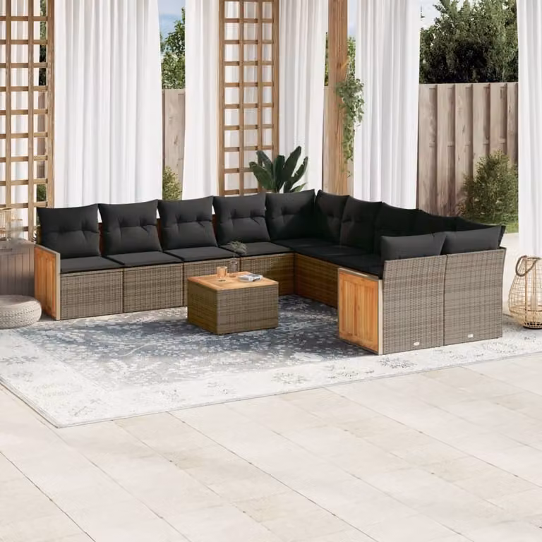 Maison Exclusive - Set da giardino 11 pezzi con cuscini Grigio Poly Rattan