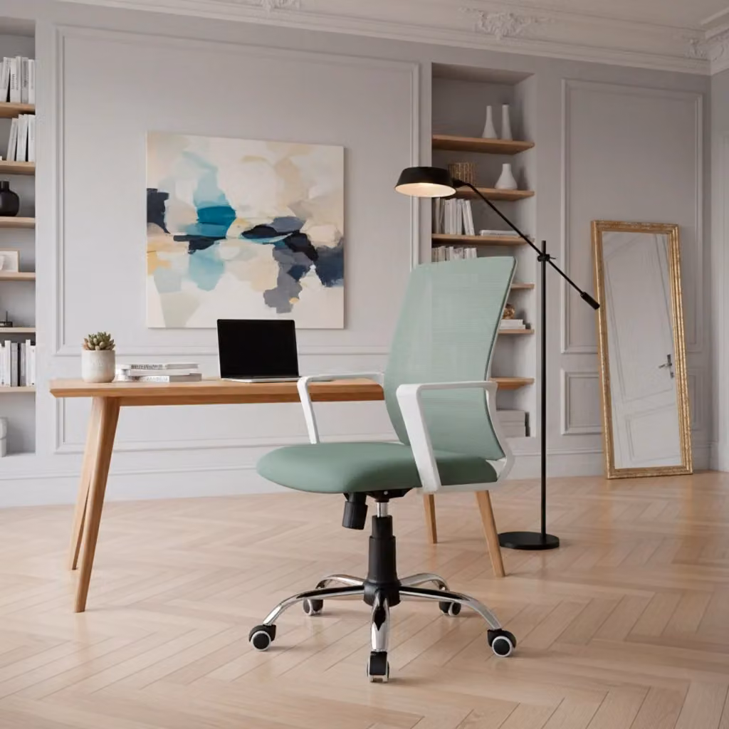 Sedia da studio Hispanohogar verde con altezza regolabile e rivestimento in tessuto – 2