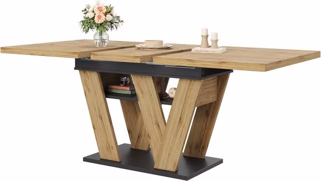 Tavolo da pranzo rettangolare allungabile in stile moderno con vano portaoggetti, disponibile nei colori nero e marrone, ideale per cucina, soggiorno o ufficio in casa, L: 119-158.5 cm, P: 80 cm, H: 75 cm – 1
