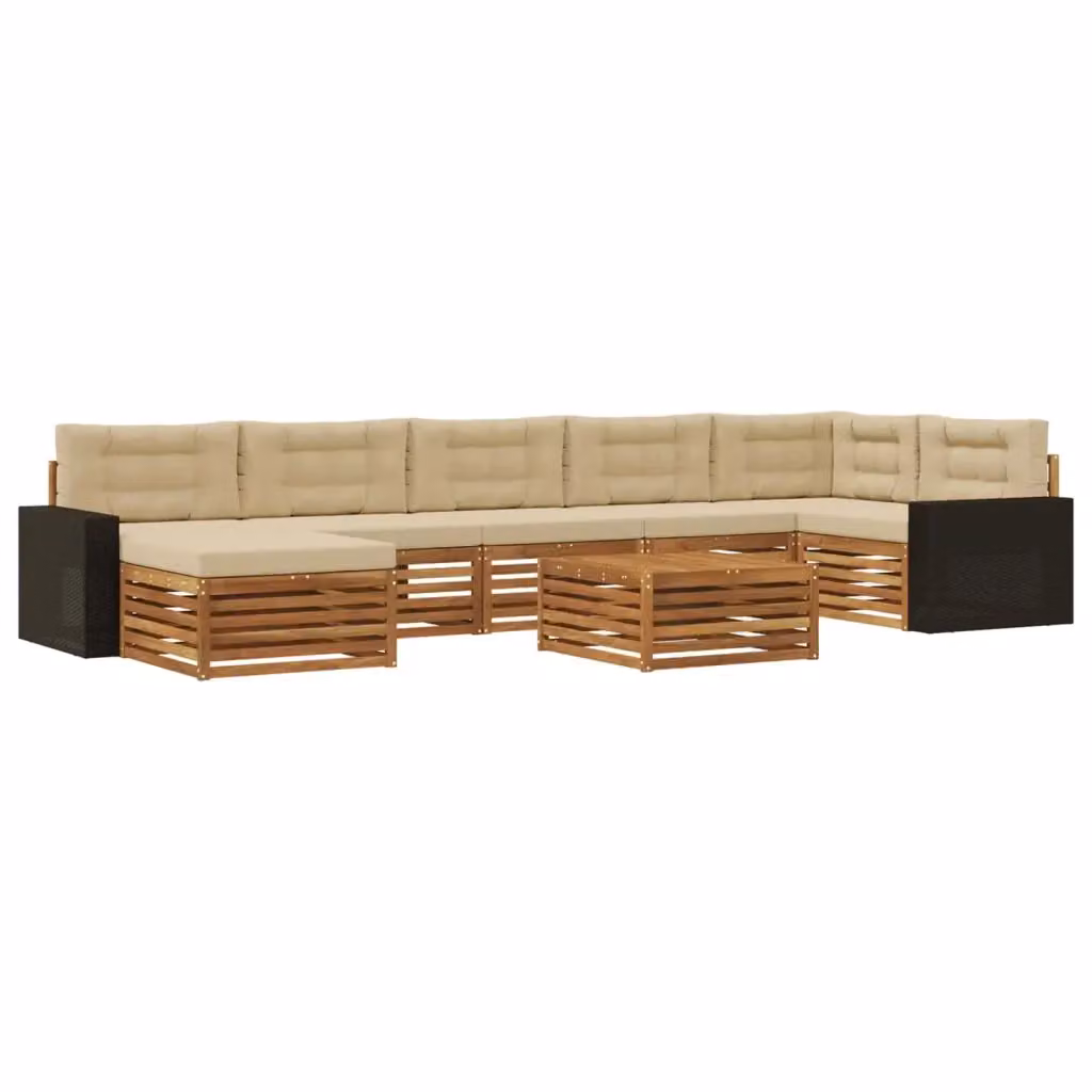 Set di divani da esterno a L vidaXL in legno di acacia con cuscini, colore beige e marrone – 2