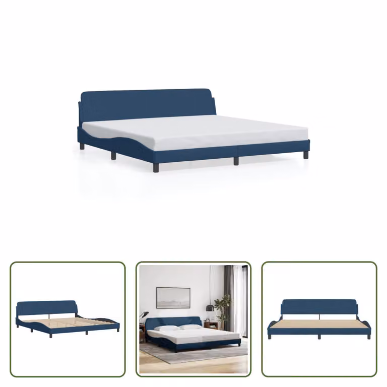 The Living Store Struttura letto con testiera blu 200x200 cm in tessuto