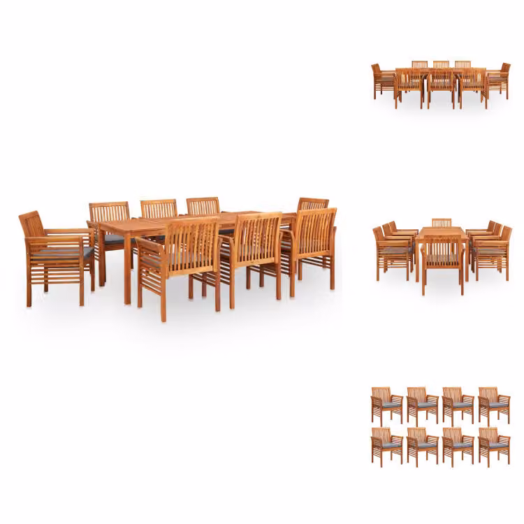 vidaXL Set da pranzo da giardino 9 pezzi con cuscini in legno massiccio di acacia - Set di mobili da giardino