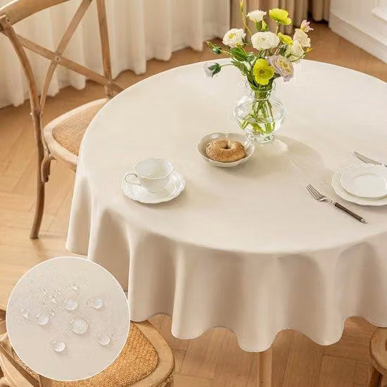 Tovaglia in poliestere beige, Φ120 cm, lavabile, leggermente idrorepellente, effetto loto, resistente ai graffi, ideale per la casa, matrimoni e feste