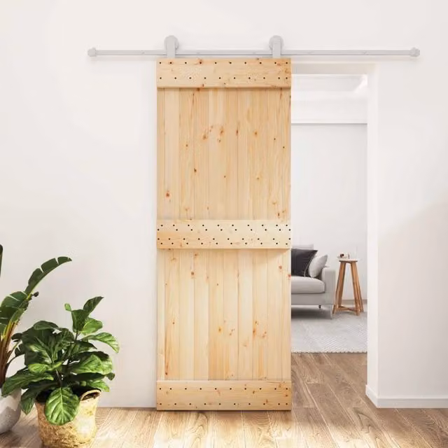 Porta scorrevole moderna vidaXL in legno e acciaio, Bianco e Beige, L: 200 cm, H: 210 cm