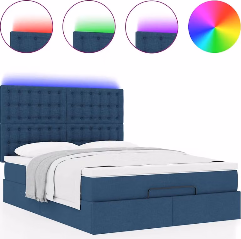 Struttura Letto Pouf con Materasso Blu 140x190 cm in Tessuto