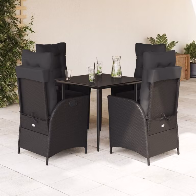 Maison Exclusive - Set da Pranzo da Giardino 5 pz Nero con Cuscini in Polyrattan
