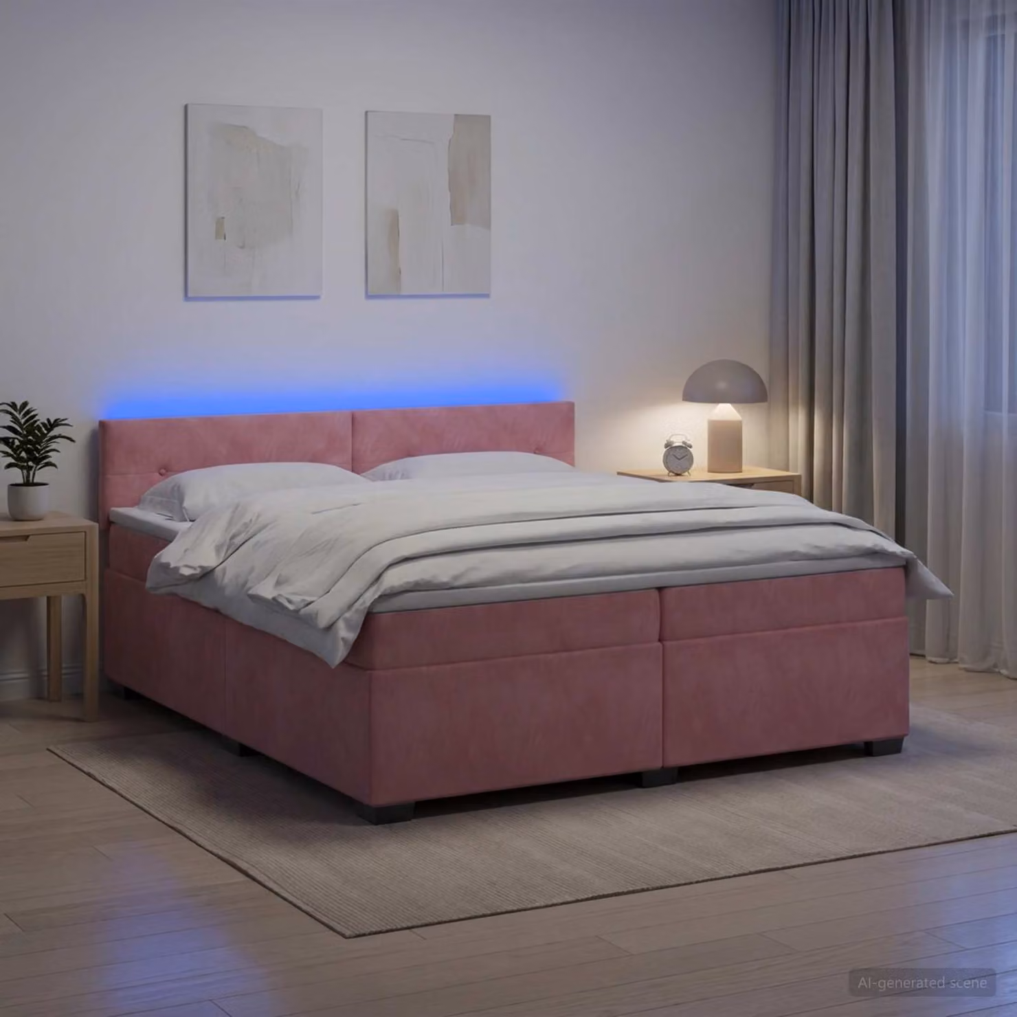 Letto con Box Spring vidaXL in Velluto Rosa con Illuminazione LED e Porta USB, Materasso Ibrido a Molle Pocket, L/P: 200 x 200 cm