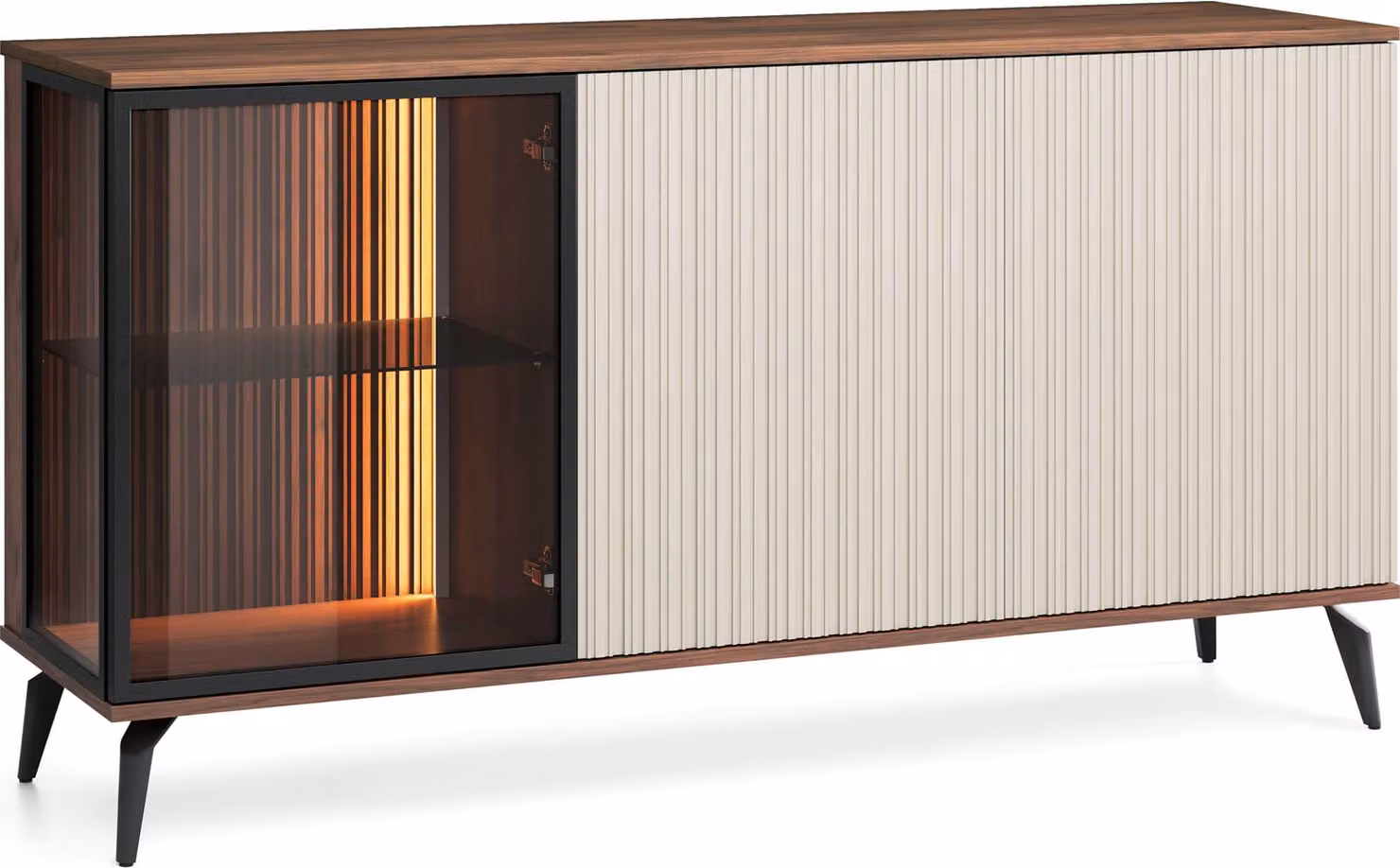 Masseno cassettiera TRAMONTO 154 cm credenza e 3 ante per soggiorno camera da letto moderna 154x39x80 cm colore noce / cashmere