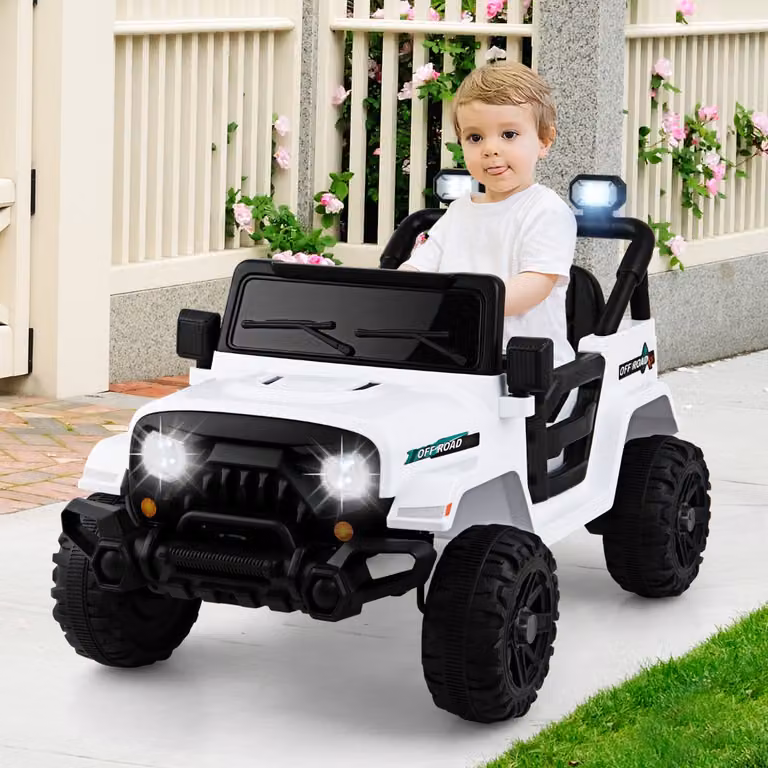 Costway Camion elettrico per bambini 12V con telecomando e luci e suoni, Bianco