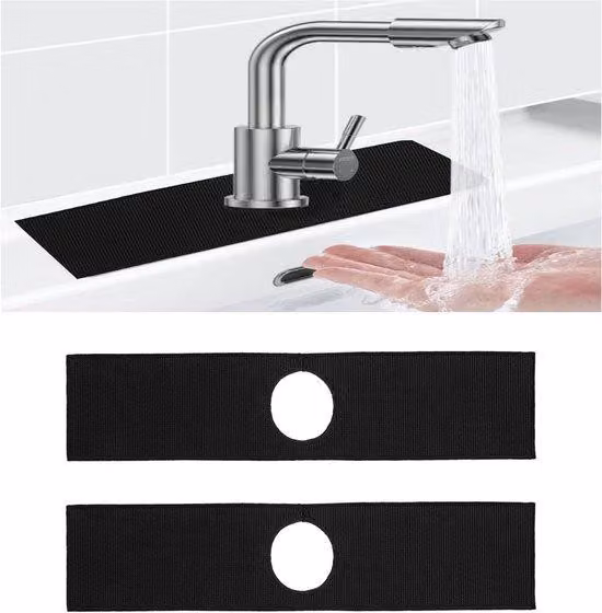 Tappetino in tessuto assorbente in 2 pezzi per lavabo e rubinetto, nero