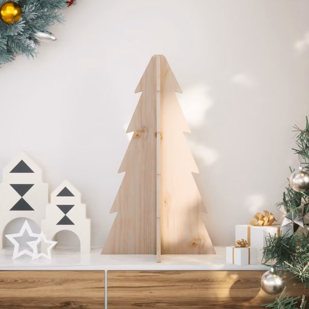 Albero di Natale decorativo da tavolo vidaXL in legno massello, colore marrone e beige, H: 69,5 cm, L: 40 cm, P: 40 cm