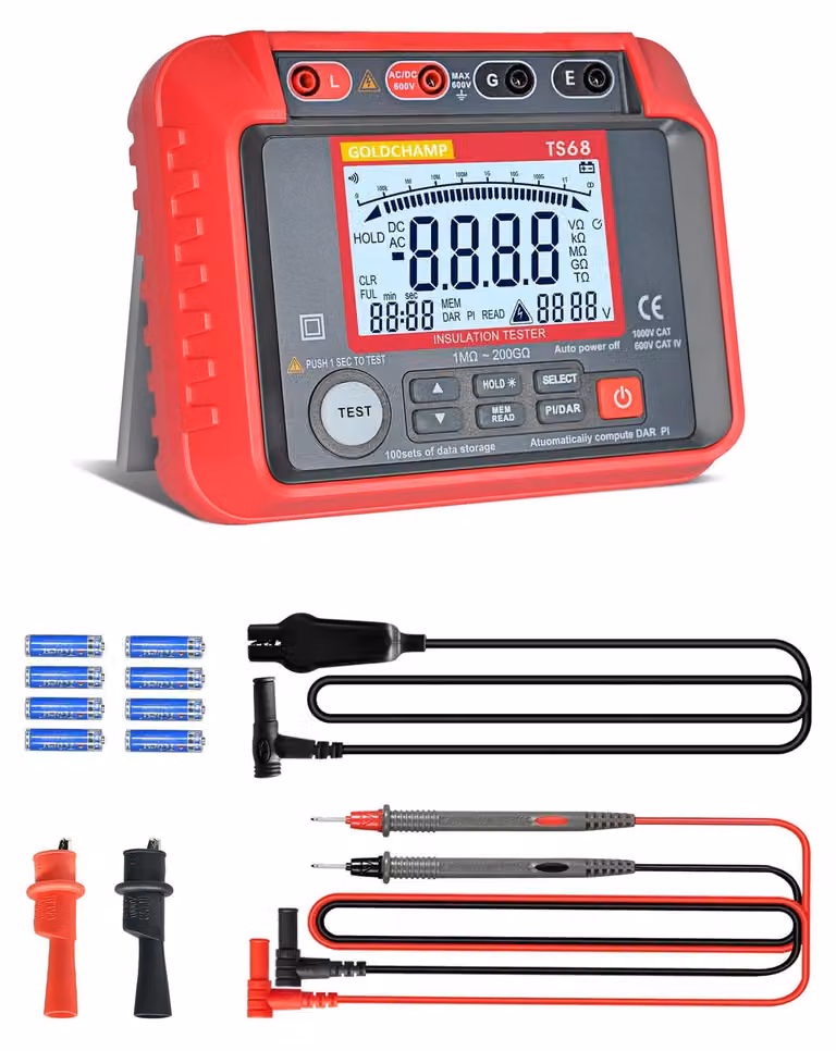 Tester di resistenza di isolamento TS68, da 1 MΩ a 200 GΩ, da 250 a 2500 V, con display LCD