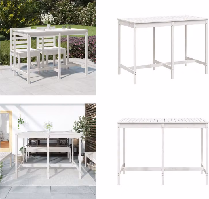 vidaXL Tavolo da giardino bianco 159,5x82,5x110 cm in legno di pino massiccio - Tavolo da giardino - Tavoli da giardino - Tavolo da esterno - Tavolo da patio