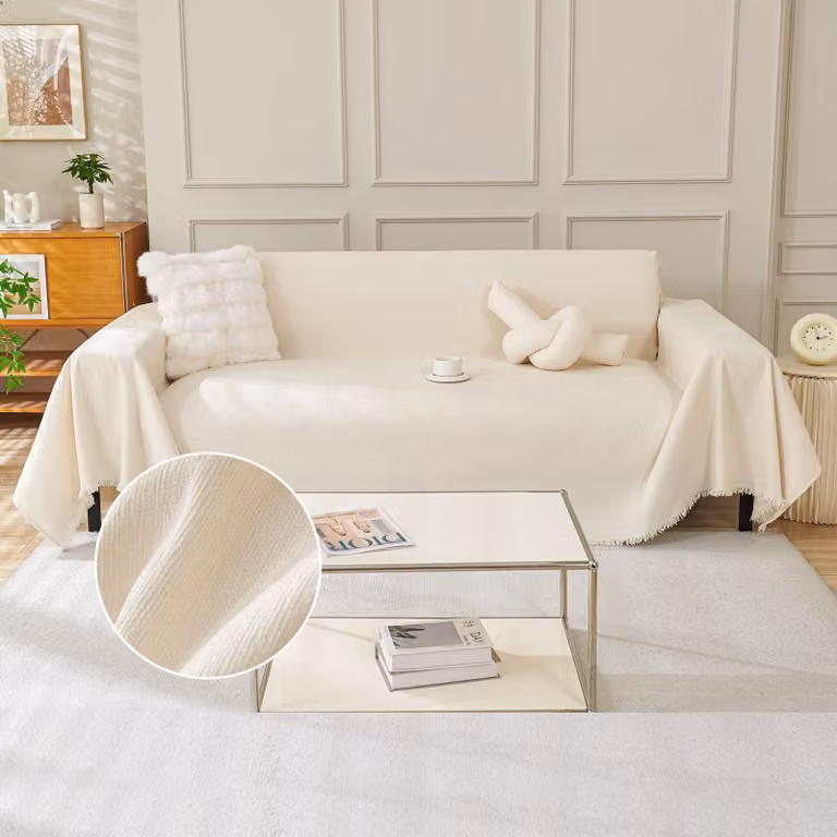 Coperta in pile per divano, adatta a divani da 1 a 4 posti, colore beige, dimensioni 180x260 cm