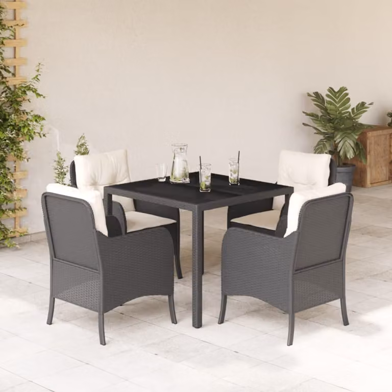 Maison Exclusive - Set da pranzo da giardino 5 pezzi con cuscini in polyrattan nero