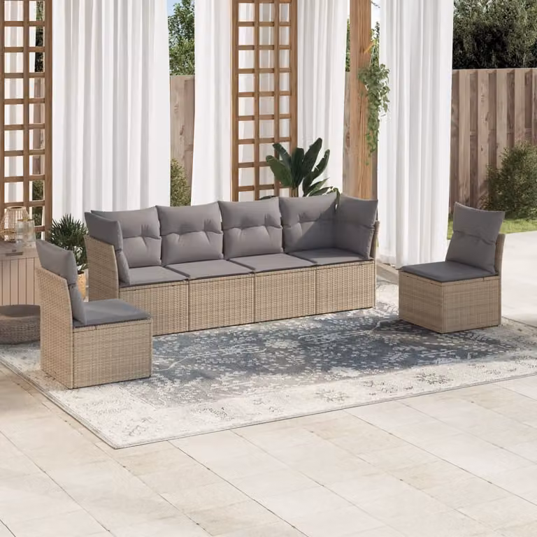 Set Divano da Giardino vidaXL 6 pz a Forma a L con Cuscini Beige e Grigio in Polyrattan e Acciaio
