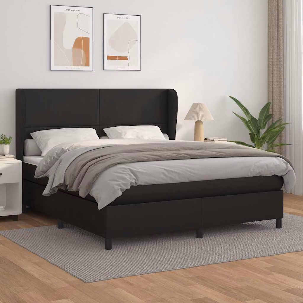 vidaXL Giroletto a Molle con Materasso in Similpelle Nero L/P: 160 x 200 cm – 1