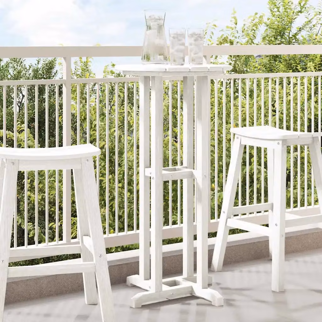 vidaXL Tavolo da bar moderno in polietilene bianco per giardino e terrazza L/P/H: 55 x 55 x 107 cm