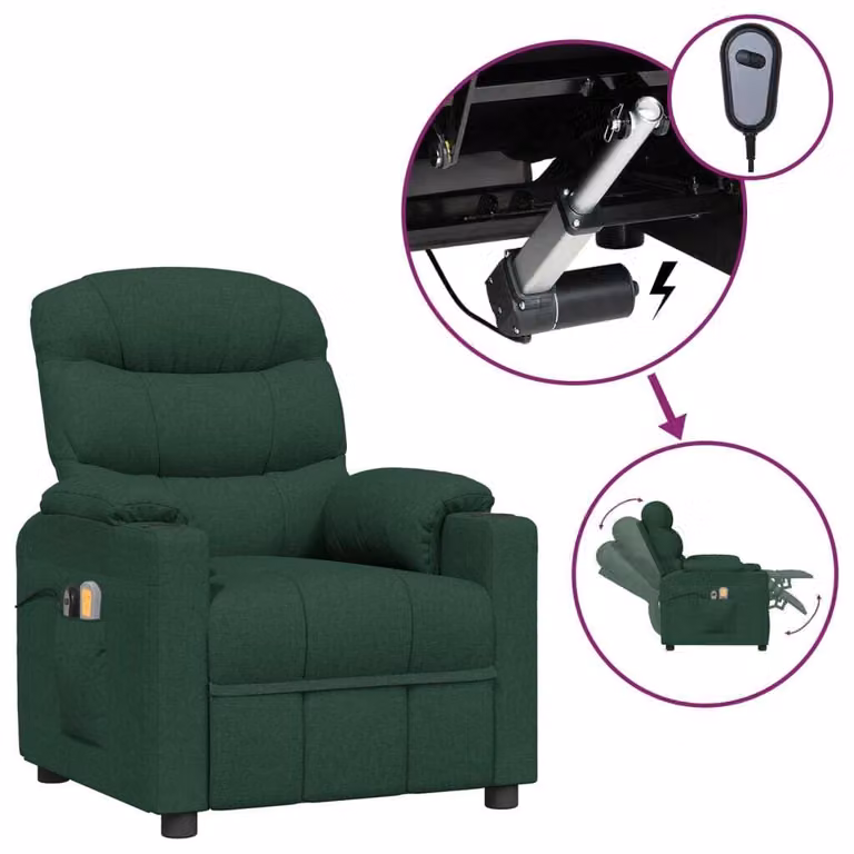 vidaXL Sedia da massaggio elettrica in tessuto verde scuro