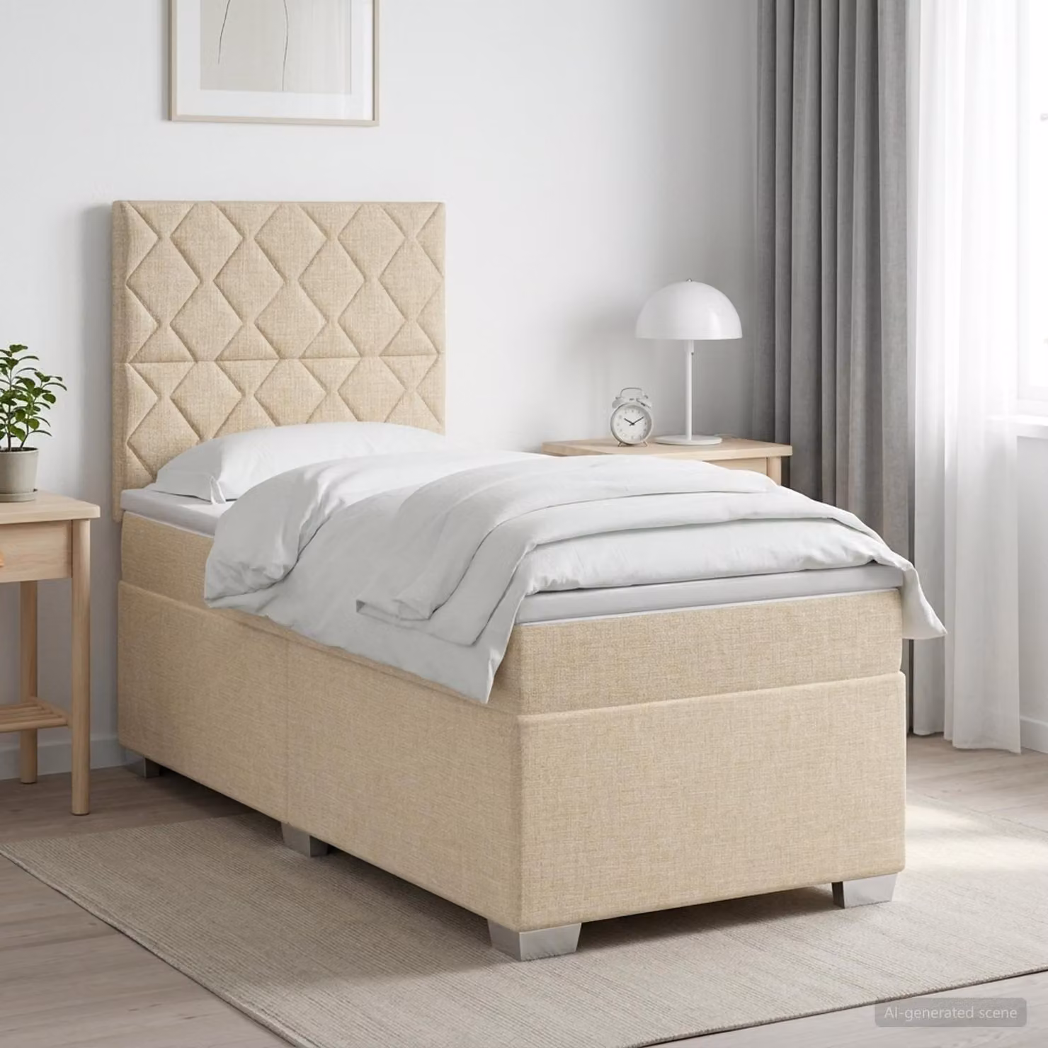 Letto box spring con materasso vidaXL in tessuto beige e bianco con illuminazione sottostante e porta USB, L 90 cm x P 200 cm