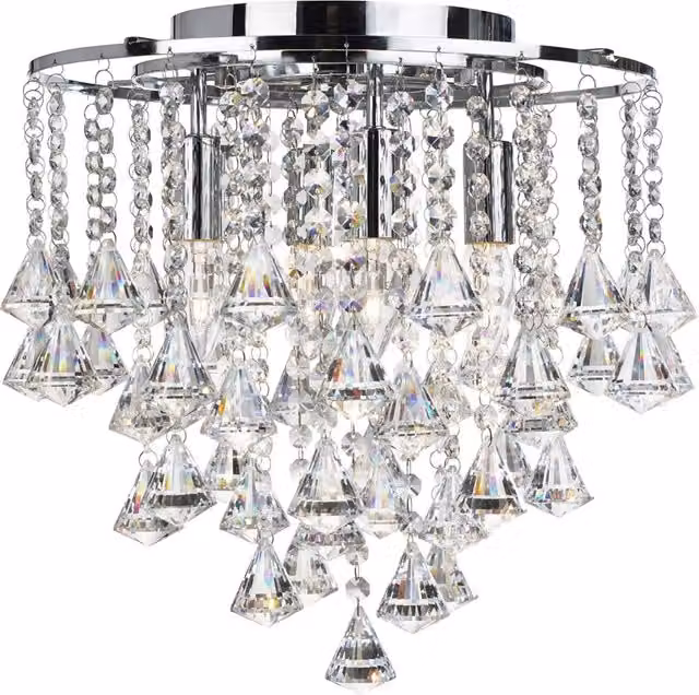 Plafoniera Classica Dorchester Acciaio Cromo Vetro 4 Luci E14