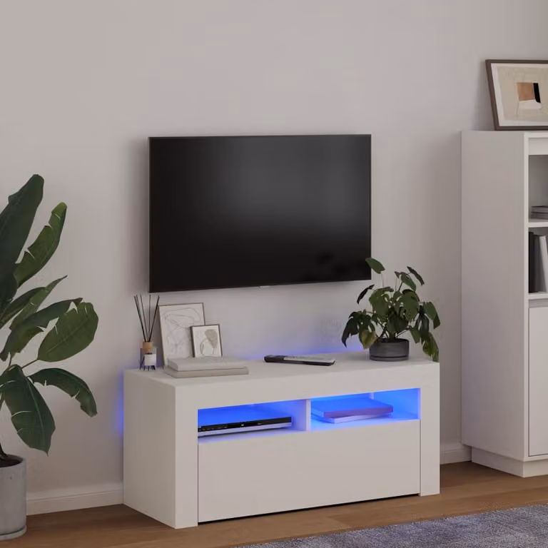 vidaXL Mobile Porta TV Moderno con Luci LED Integrate Bianco L: 90 cm, P: 35 cm, H: 40 cm