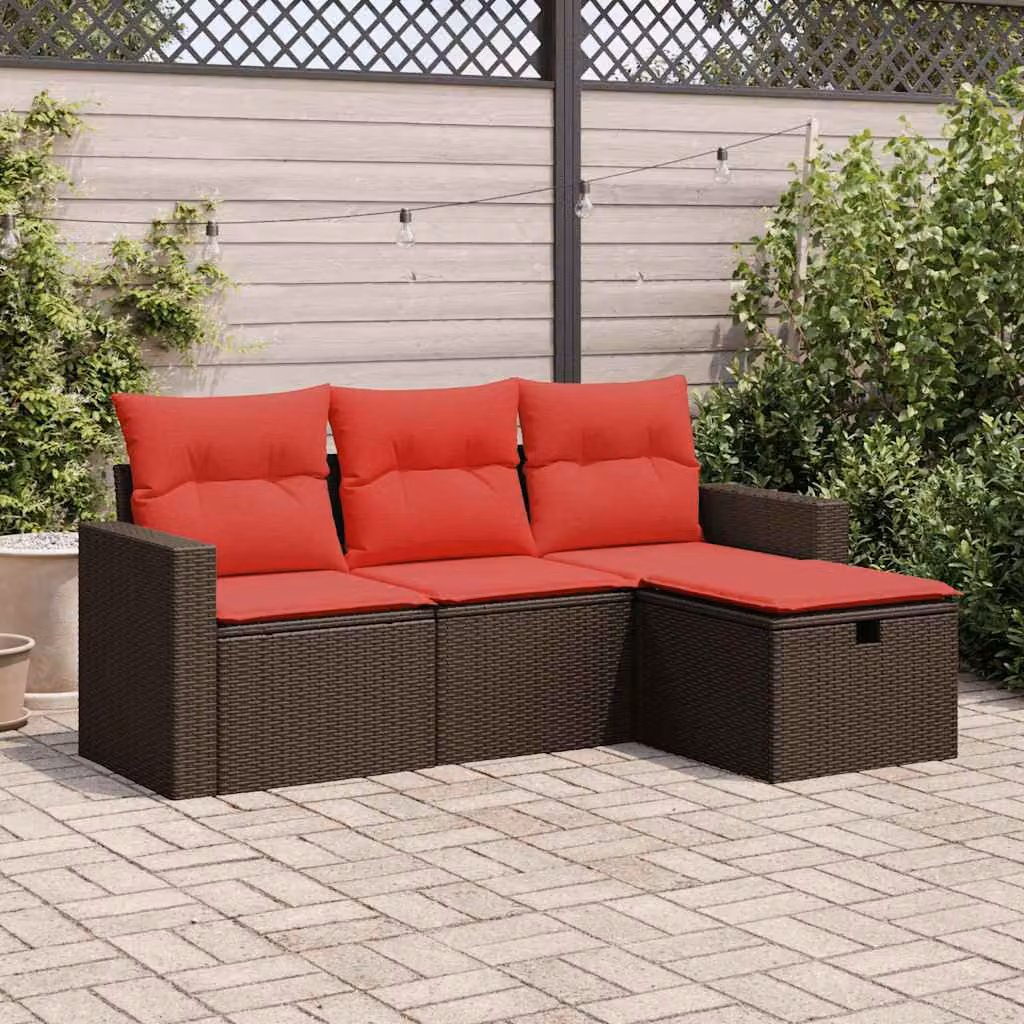 Maison Exclusive - Set Divano da Giardino 4 pz con Cuscini Marrone in Polyrattan